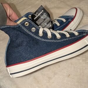 Converse Kids High Top Sneakers in Navy with Red/White Trim